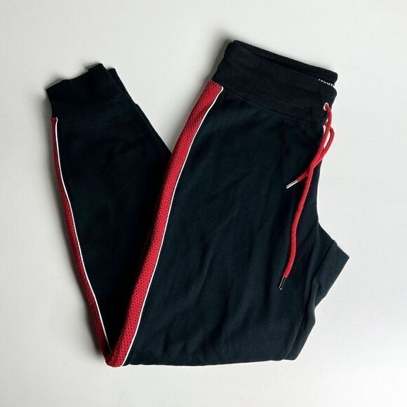 Tommy Hilfiger Sport Track Pants in Black with Red Mesh Stripes - Size M NWOT - Picture 1 of 9